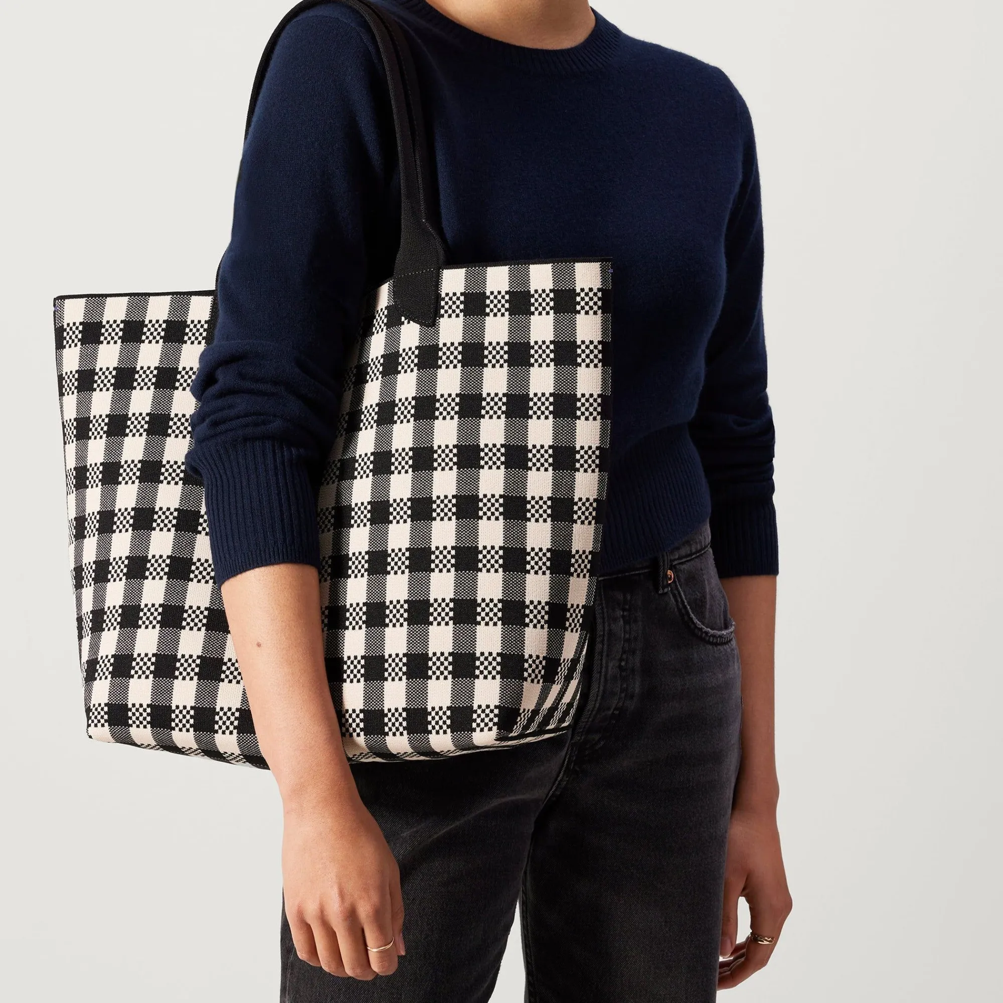 Rothy's Totes^The Lightweight Tote Black And Canvas Gingham