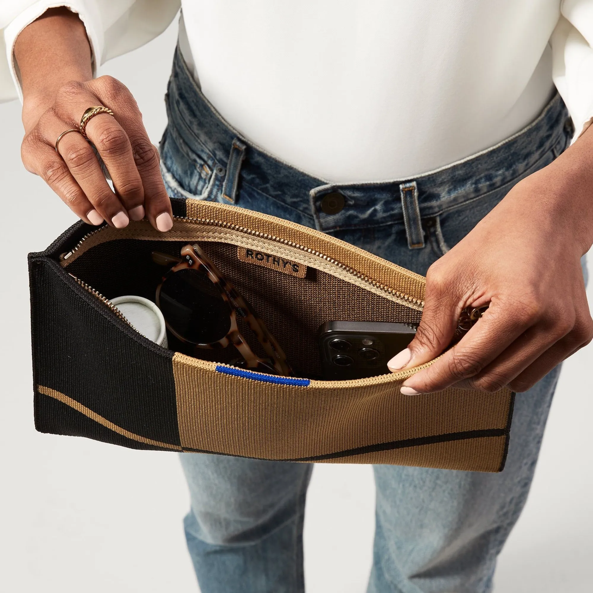 Rothy's Clutches & Pouches^The Wristlet Camel And Black